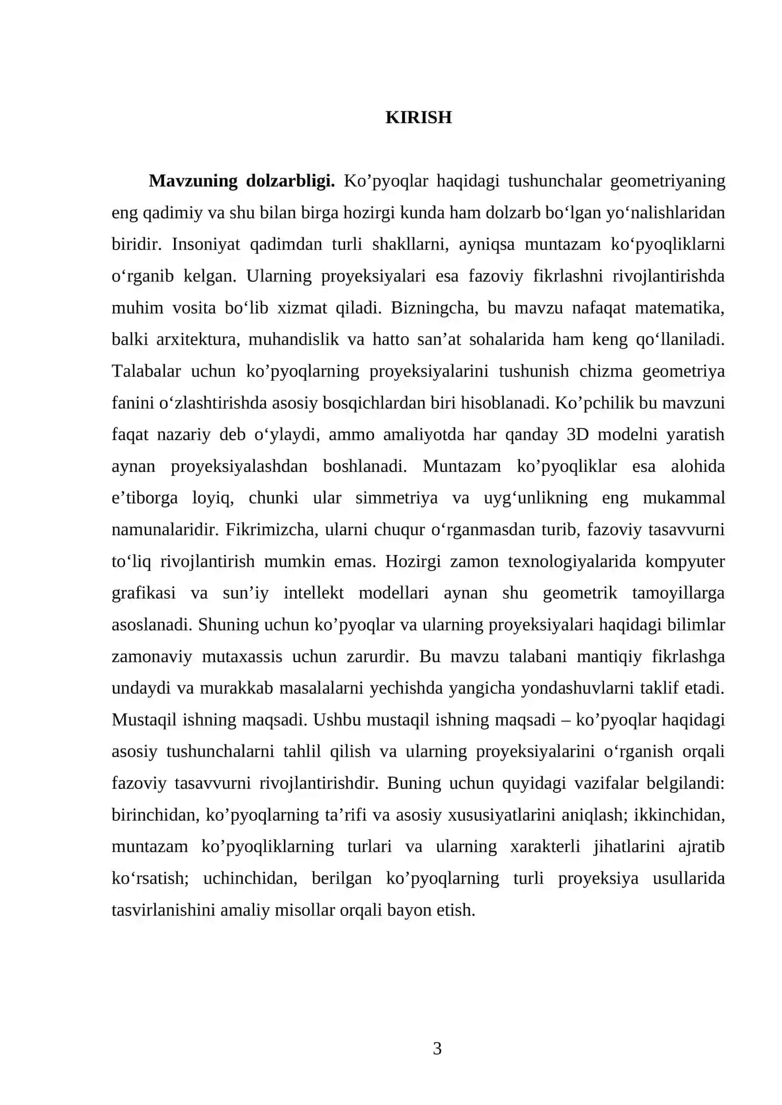 Ko’pyoqlar haqida tushunchalar va ularning proеktsiyalari. Muntazam ko’pyoqliklar 3