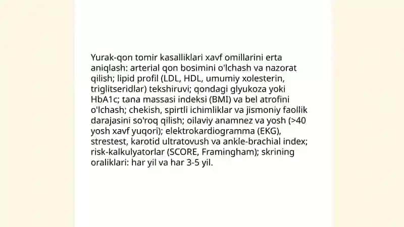 Yurak qon tomirlarni erta aniqlash va ularga qarshi kurashish usulari 3