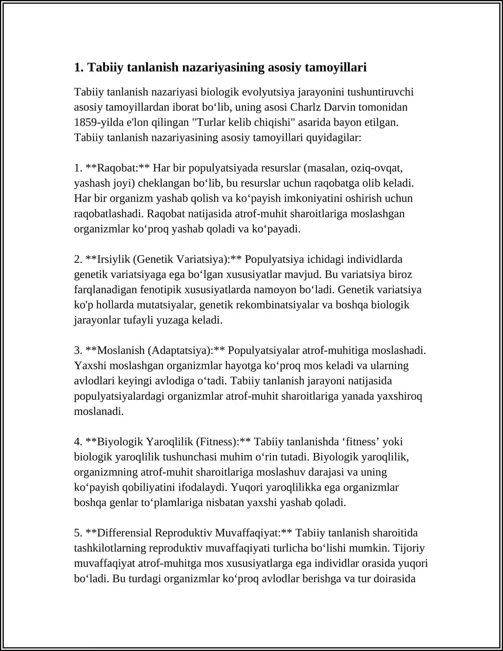REFERAT: TURLARNING PAYDO BOLISHI:TABIY TANLANISH VA YANGI TURLARNING SHAKLANISHI 3