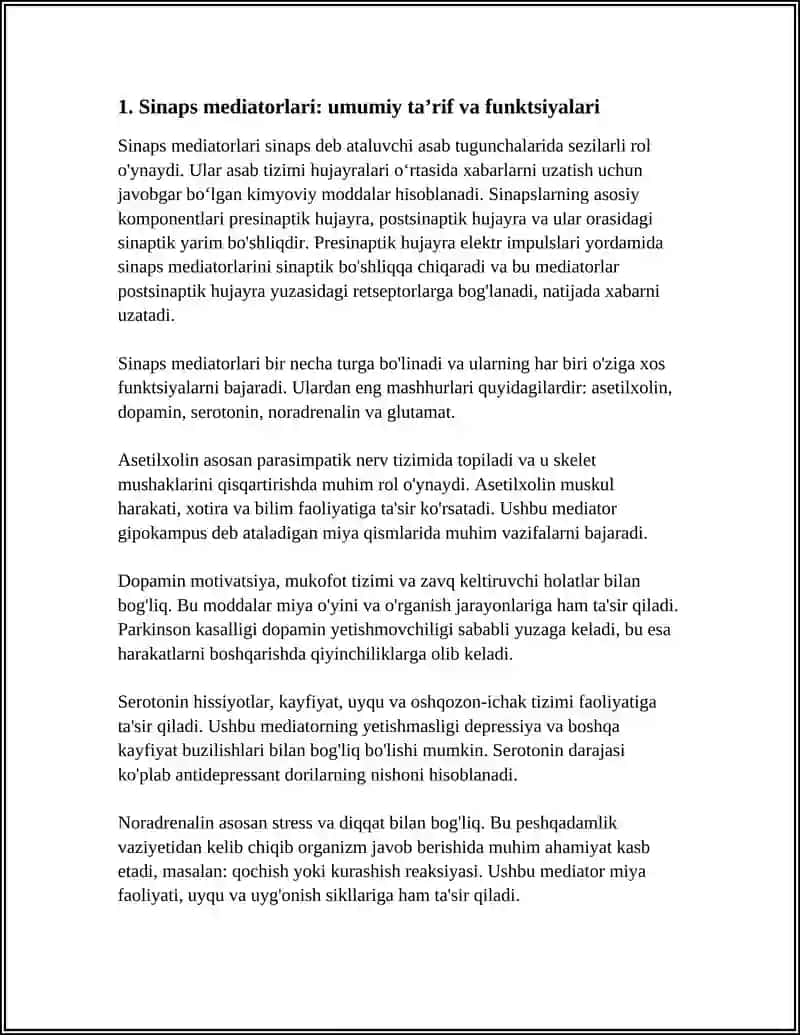 SINAPS MEDIATORLARINING UMUMIY TAVSIFI 3