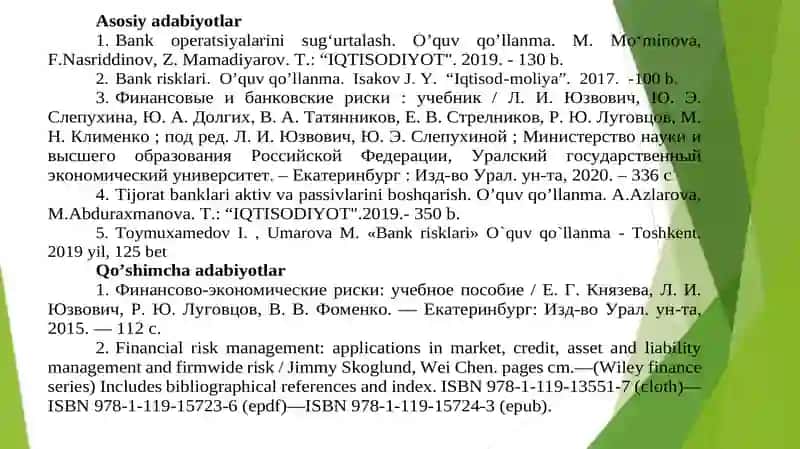 BANK FAOLIYATIDA RISKLARNI BOSHQARISH 3