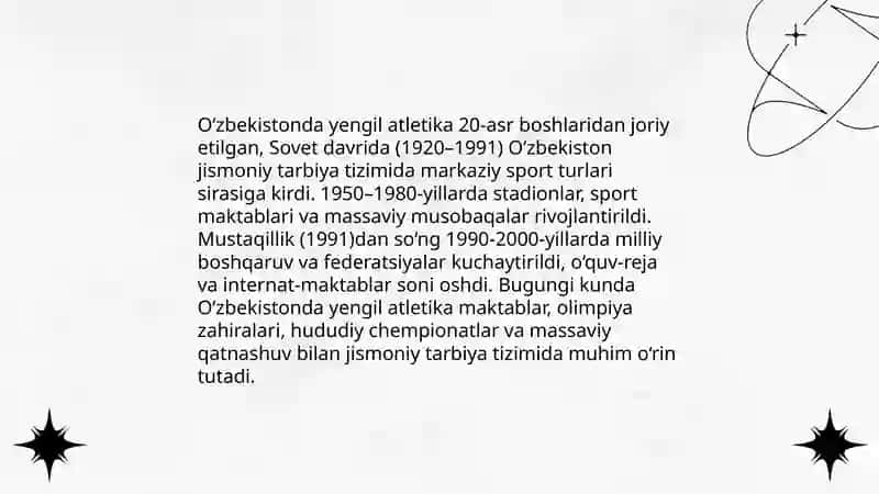 OʻZBEKISTONning jismoniy tarbiya tizimida yengil atletikaning oʻrni 3