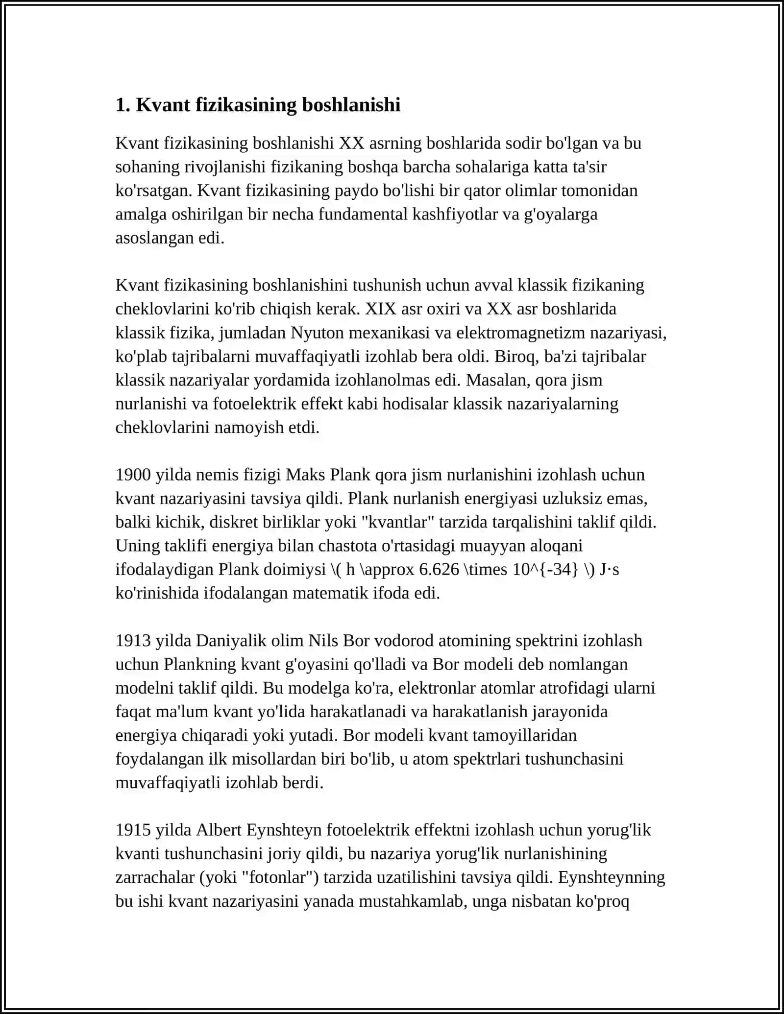 MUSTAQIL ISH: KVANT FIZIKASINING RIVOJLANISHI.KVANT FIZIKADI TARIXI 3