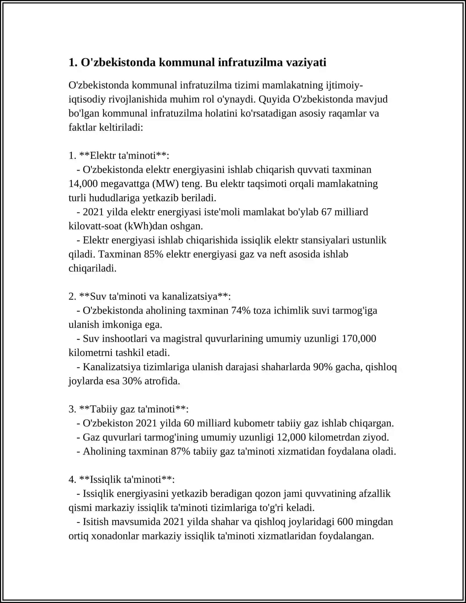 O'zbekistonda kommunal infratuzilma va uy joy komunal xo'jaligining rivojlanishi 3