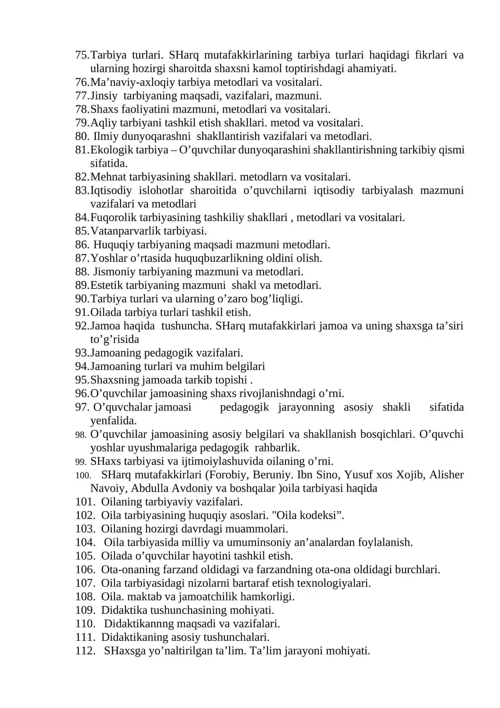 Umumiy psixologiya va pedagogika fanidan yakuniy nazorat savollari 3