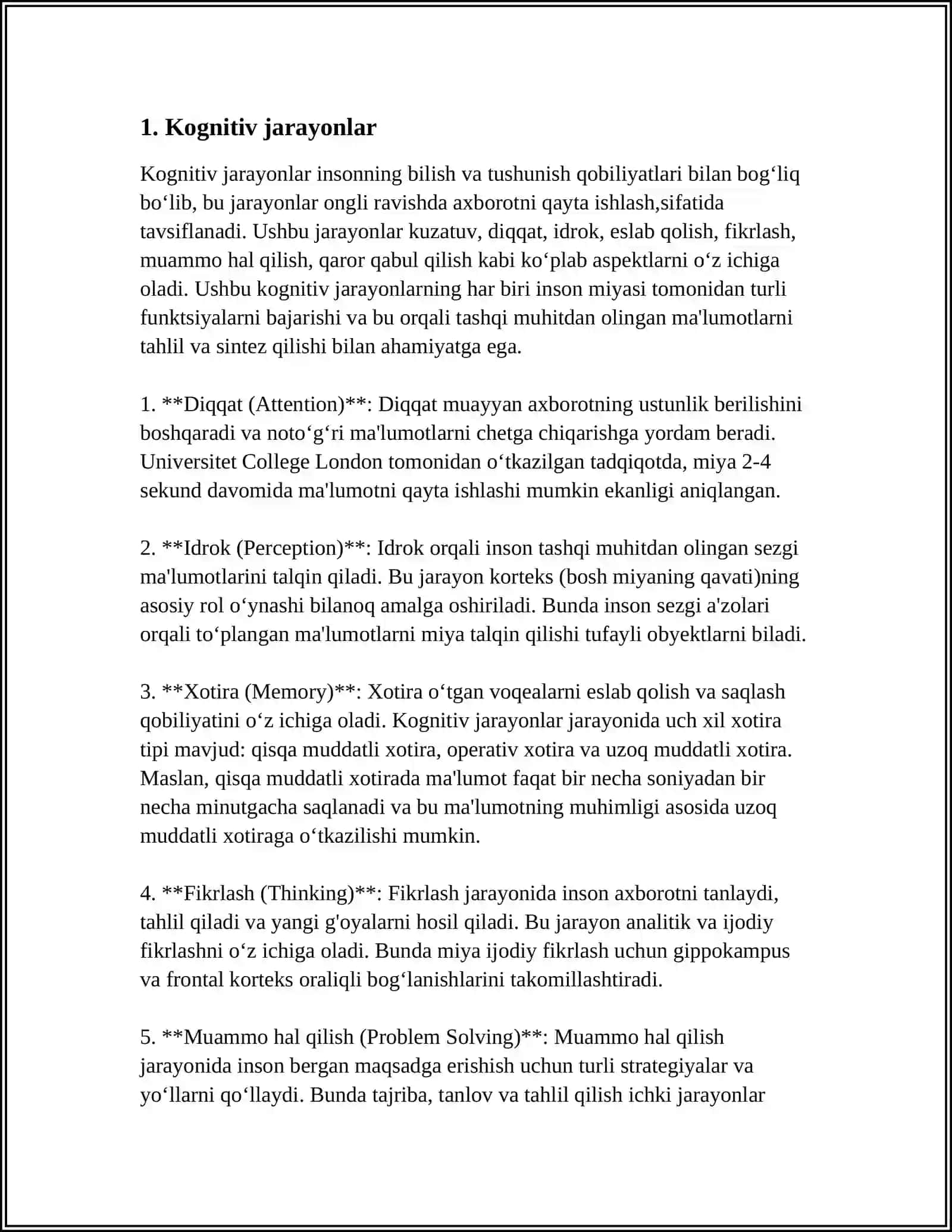 MUSTAQIL ISH Mavzu: KOGNITIV TILSHUNOSLIK 3