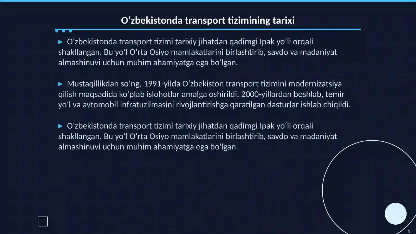 Oʻzbekistonda zamonaviy transport-kommunikatsiya tizimining shakllanishi 3