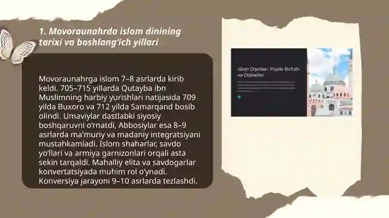 Movoraunahrda islom dini.Islom oqimi va yunalishlarining paydo bulish sabablari. E'tiqoddagi bulinishlarning sabablari va oqibatlari 3
