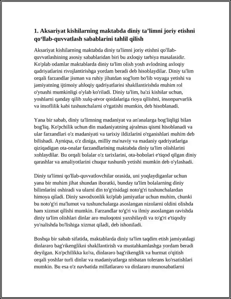 AKSARIYAT KISHILAR MAKTABDA DINIY TAʼLIMNI JORIY ETISH TARAFDORI 3