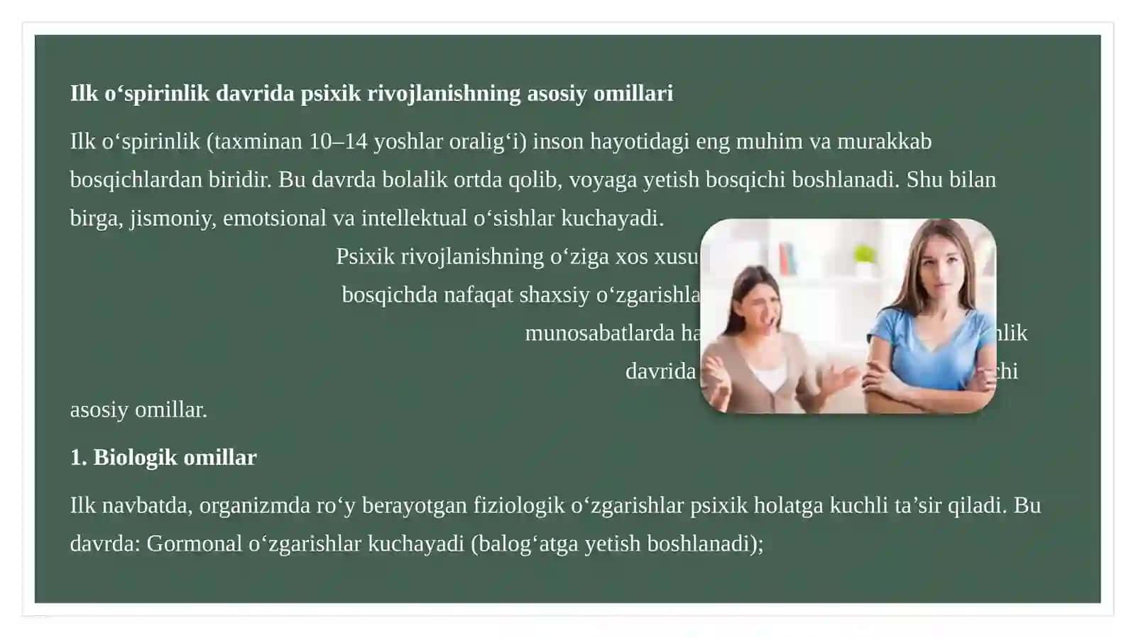 Psixik rivojlanishning asosiy omillari ilk oʻspirinlik davrda kasbga yoʻnaltirish muammosi 3