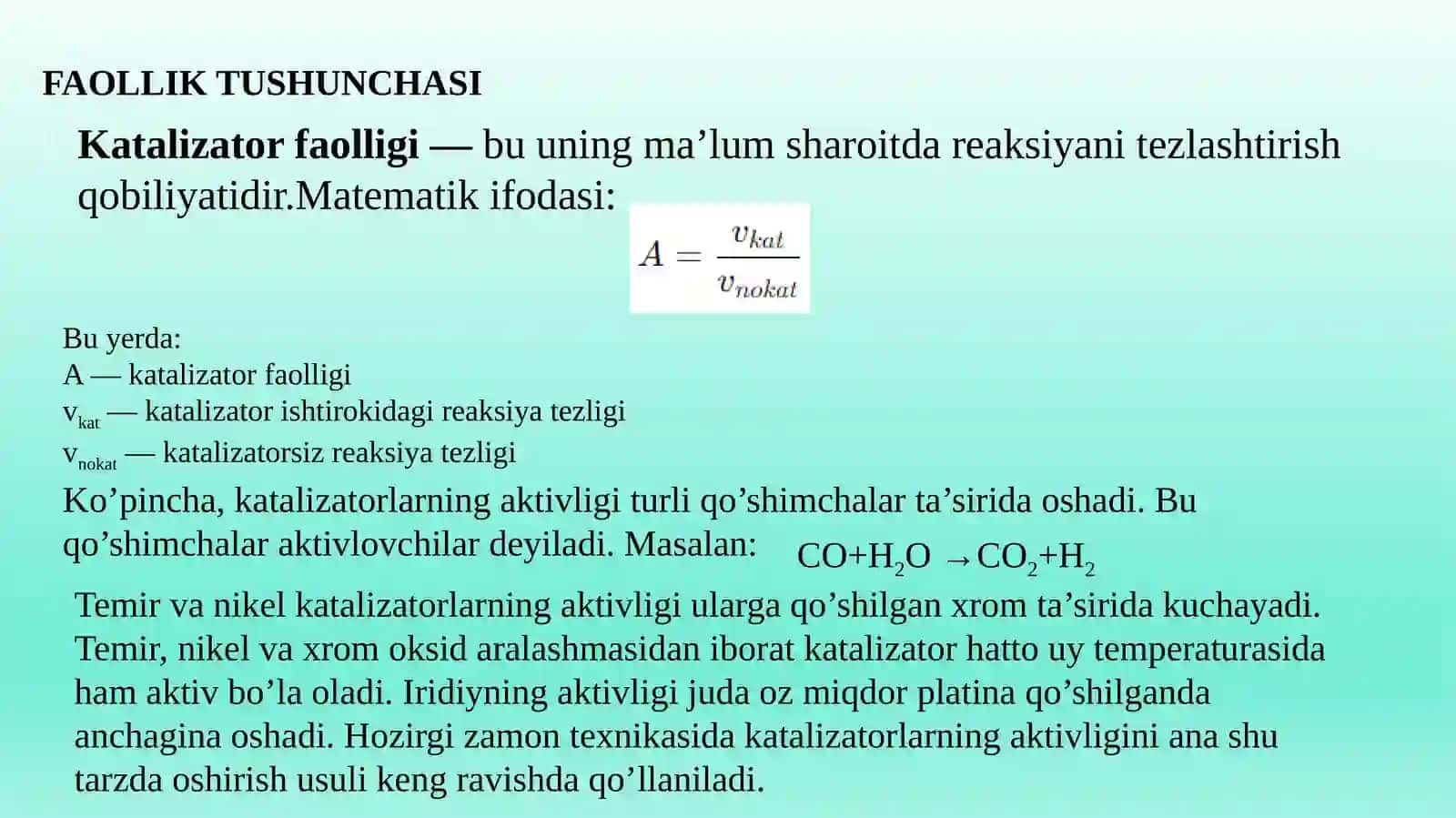KATALIZATORLARNING FAOLLIGI VA UNUMDORLIGI 3