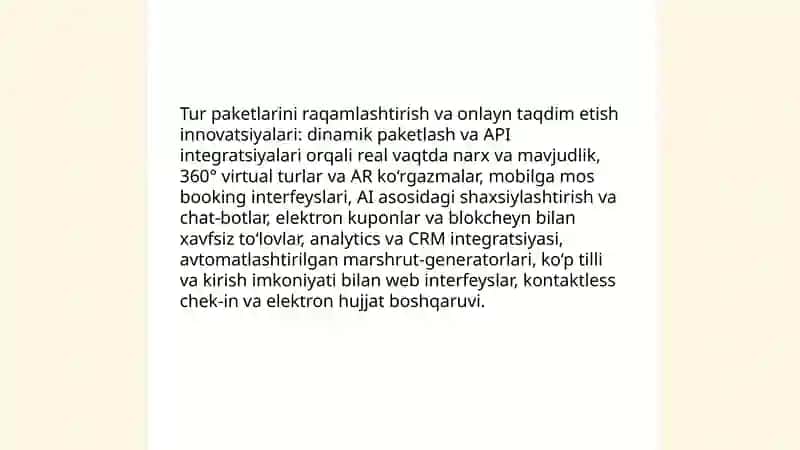 Tur paketlarni shakllantirish innovatsiyalari 3