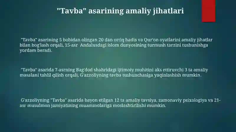 G'azzoliyning Tavba asari “Din va axloq” 3