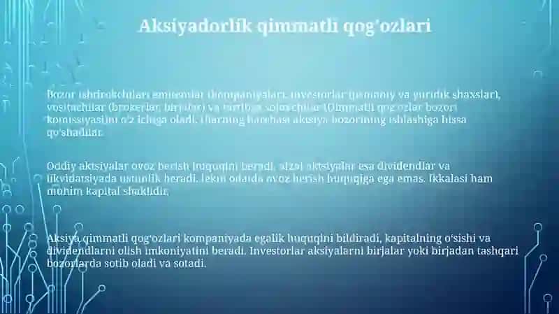Qimmatli qog'ozlar bozorining tuzilishi,shakllari va ishtirokchilari 3