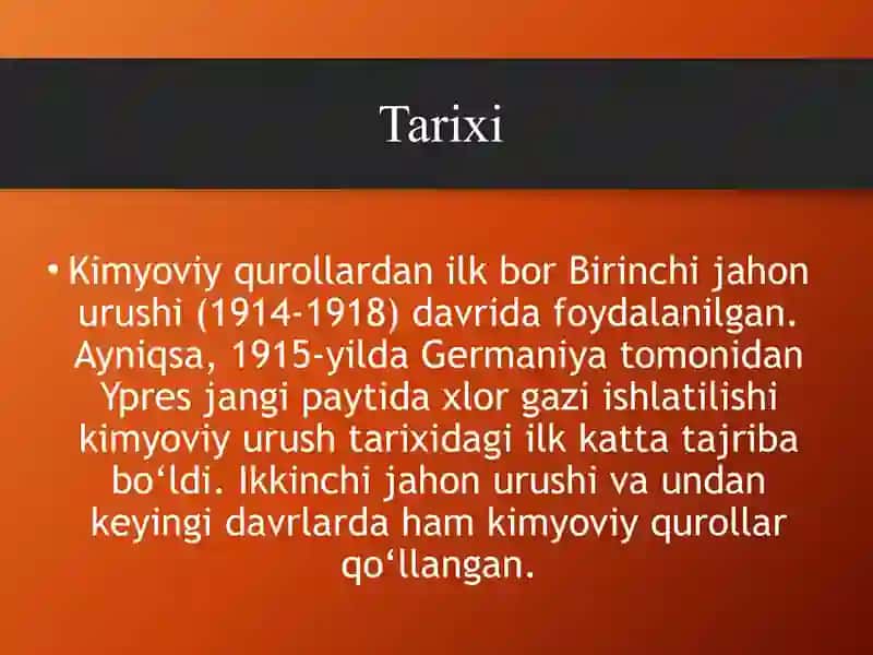 Kimyoviy qurol. Zaxarli moddalarning tasnifi. Kimyoviy vaziyatni baholash 3