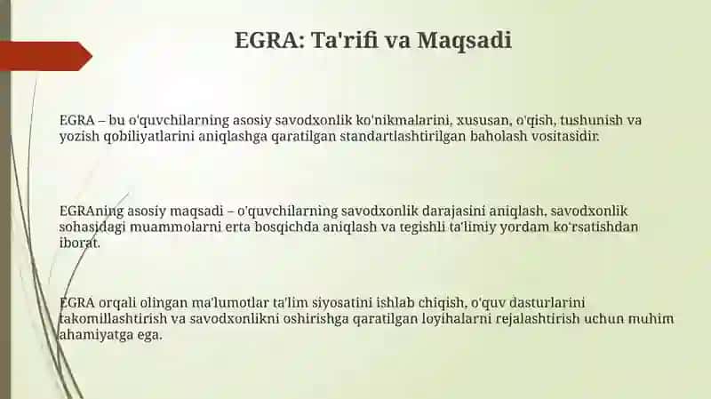 EGRA Xalqaro baholash tog’risida asosiy ma’lumotlar 3