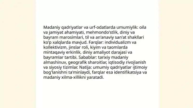 Madaniy qadriyatlar va urf-odatlarda umumiylik va farqlar 3