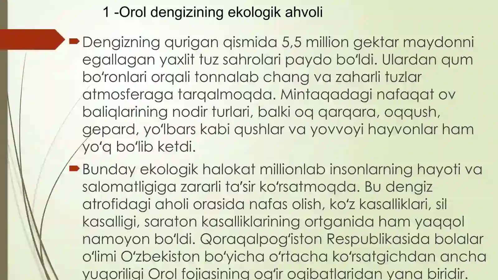 Oroldengizini hududi to'proqlarning ekologik vameliorativ holati 3