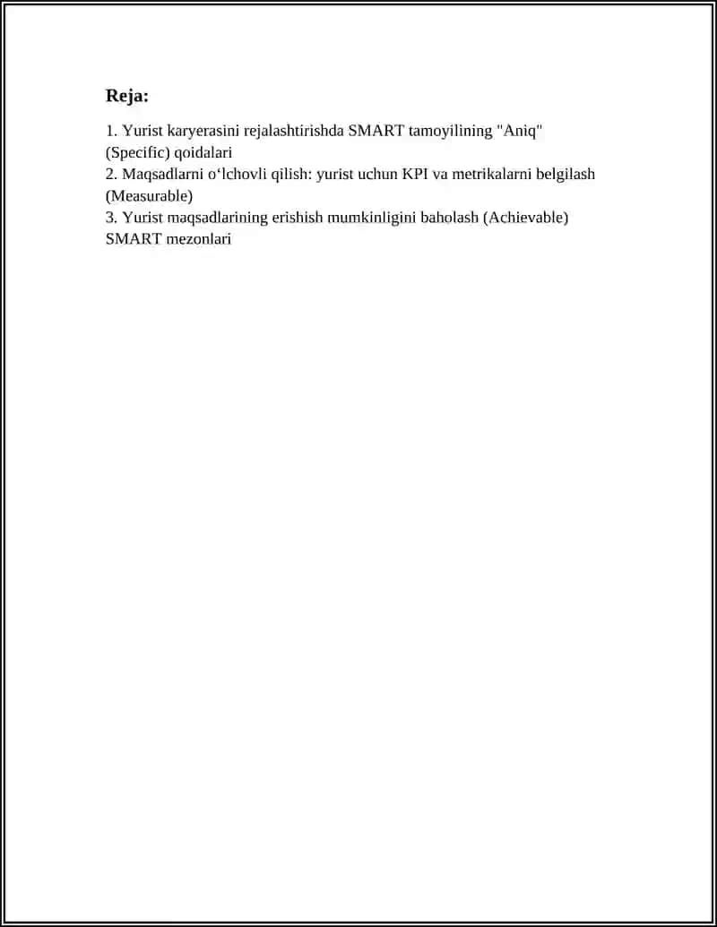 Yurist Karyerasini Rejalashtirishda "SMART" Texnologiyasining Qo'llanilishi 3
