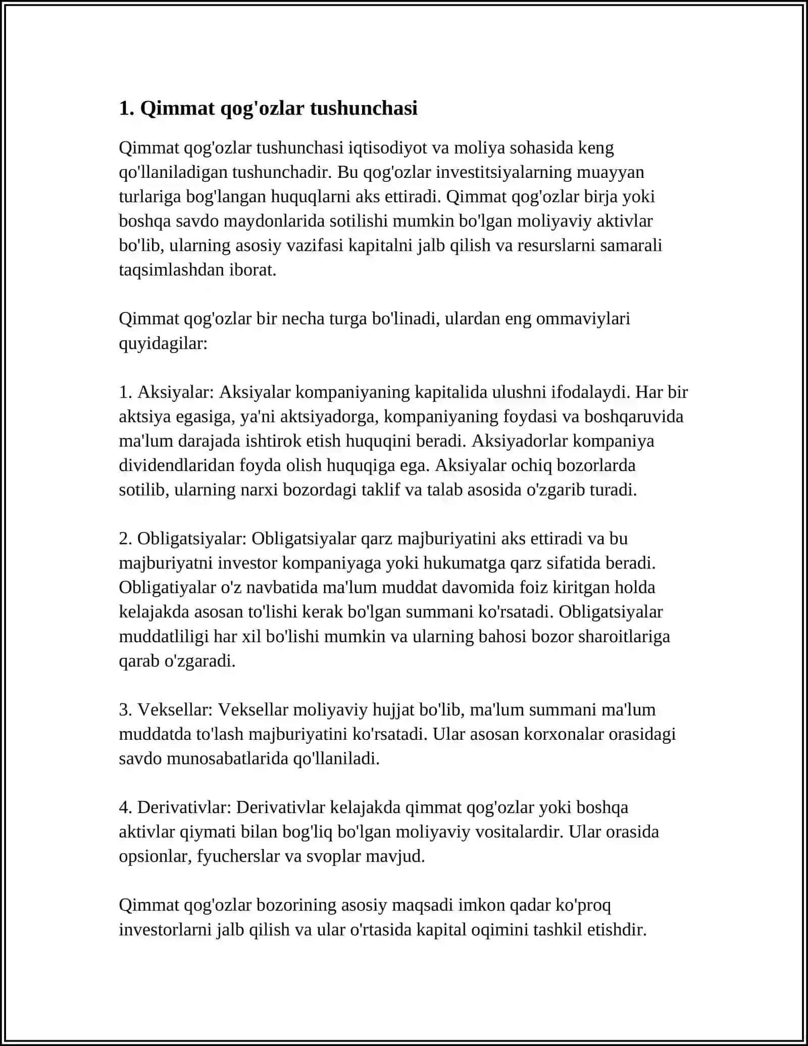 MUSTAQIL ISH Mavzu: QIMMAT QOG’OZLAR,ULARNING TURLARI VA AMAL QILISHI 3