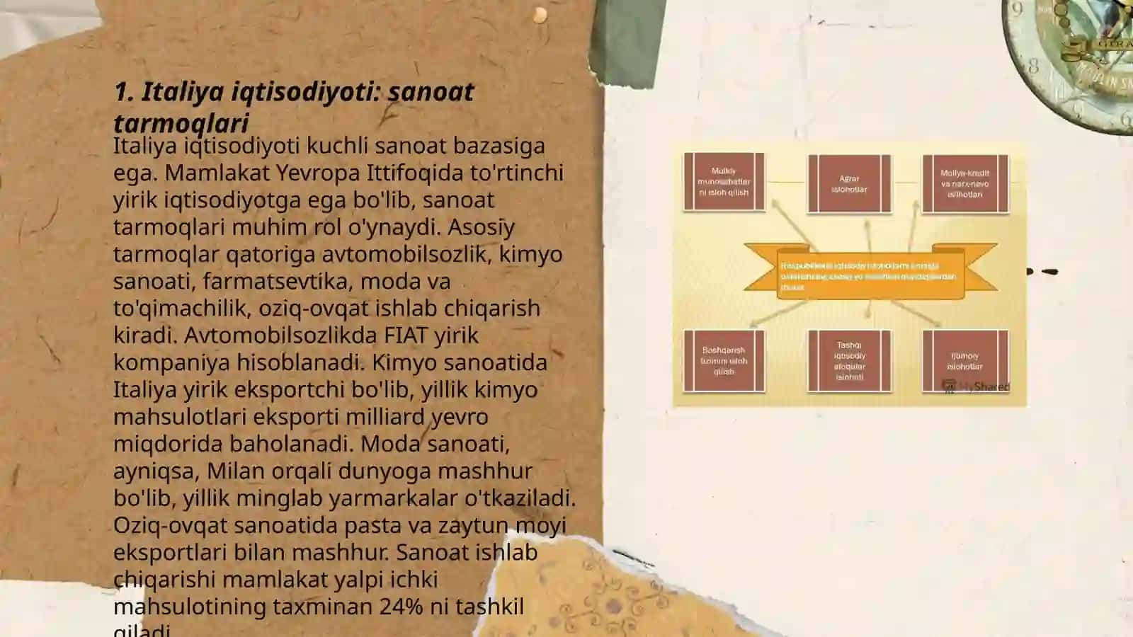 Italiya davlatining ijtimoiy va iqtisodiy hayoti va hozirgi kunda O‘zbekiston bilan qanday aloqadorligi 3