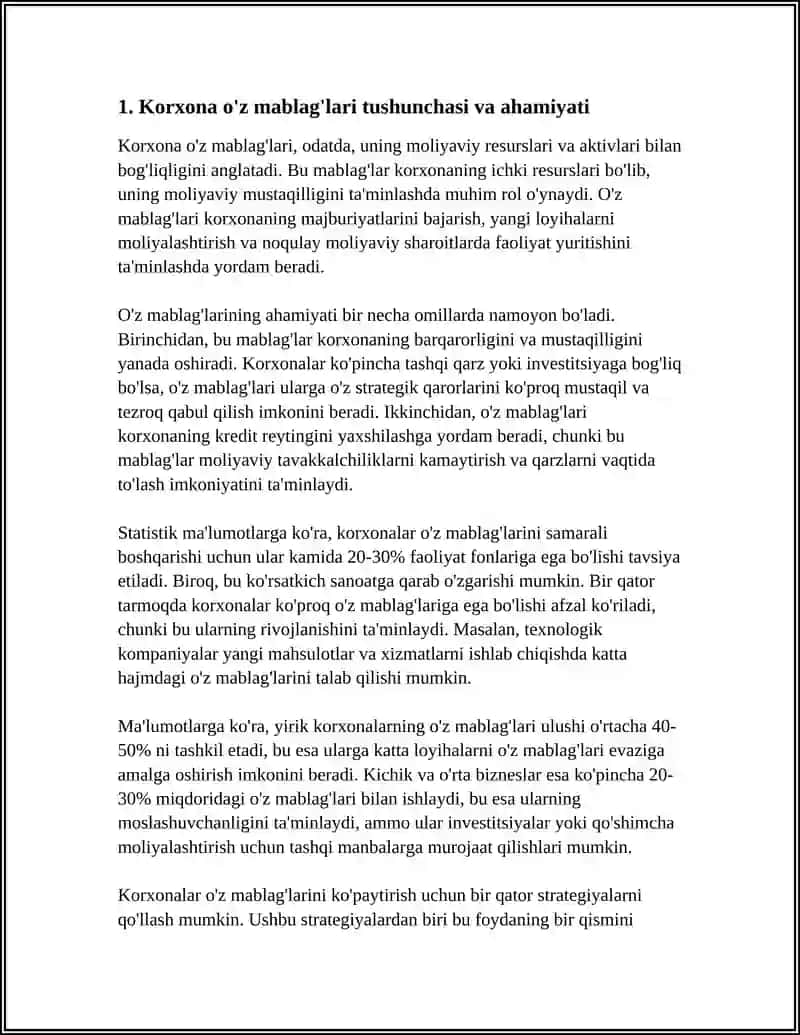 KORXONANING O'Z MABLAG'LARI HISOBIGA MOLIYALASHTIRISH MANBALARI 3
