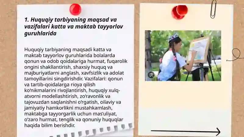 Maktabgacha ta'lim tashkiloti katta va maktab tayyorlov guruhlarida huquqiy tarbiya berish mazmuni 3