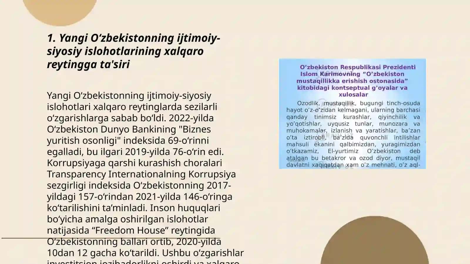 Yangi O‘zbekistonning ijtimoiy-siyosiy islohotlarining xalqaro reytingga ta'siri 3