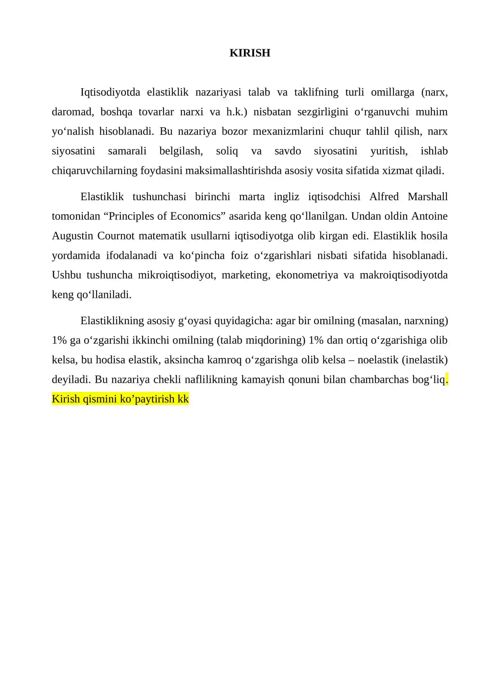 "Mikroiqtisodiyot" fanidan " Elastiklik nazariyasi va uni amaliyotda qo'llanilishi" 3