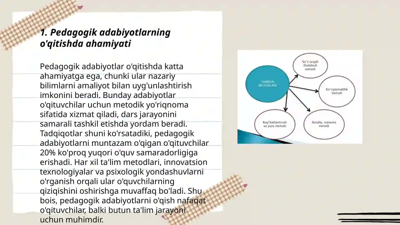Pedagogik adabiyotlar, lugat, malumotlarni oqib organish orqali metodika, fan metodikasi, oqitish metodikasi tushunchalarining mohiyati 3