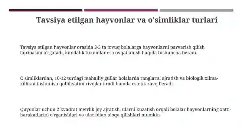 Ermaiydonchasi uchun tavsiya etiladigan hayvonlar va o'simliklar 3