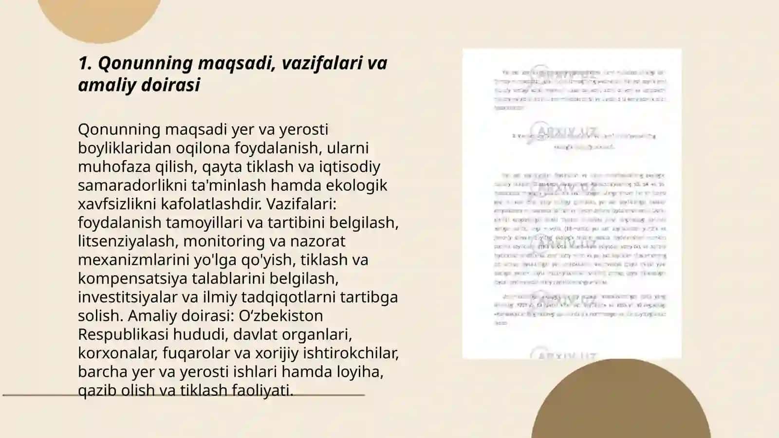 Ózbekiston Respublikasi,,Yer va Yer Osti boyliklaridan oqilona foydalanish tóğrisida ”gi qonun 3