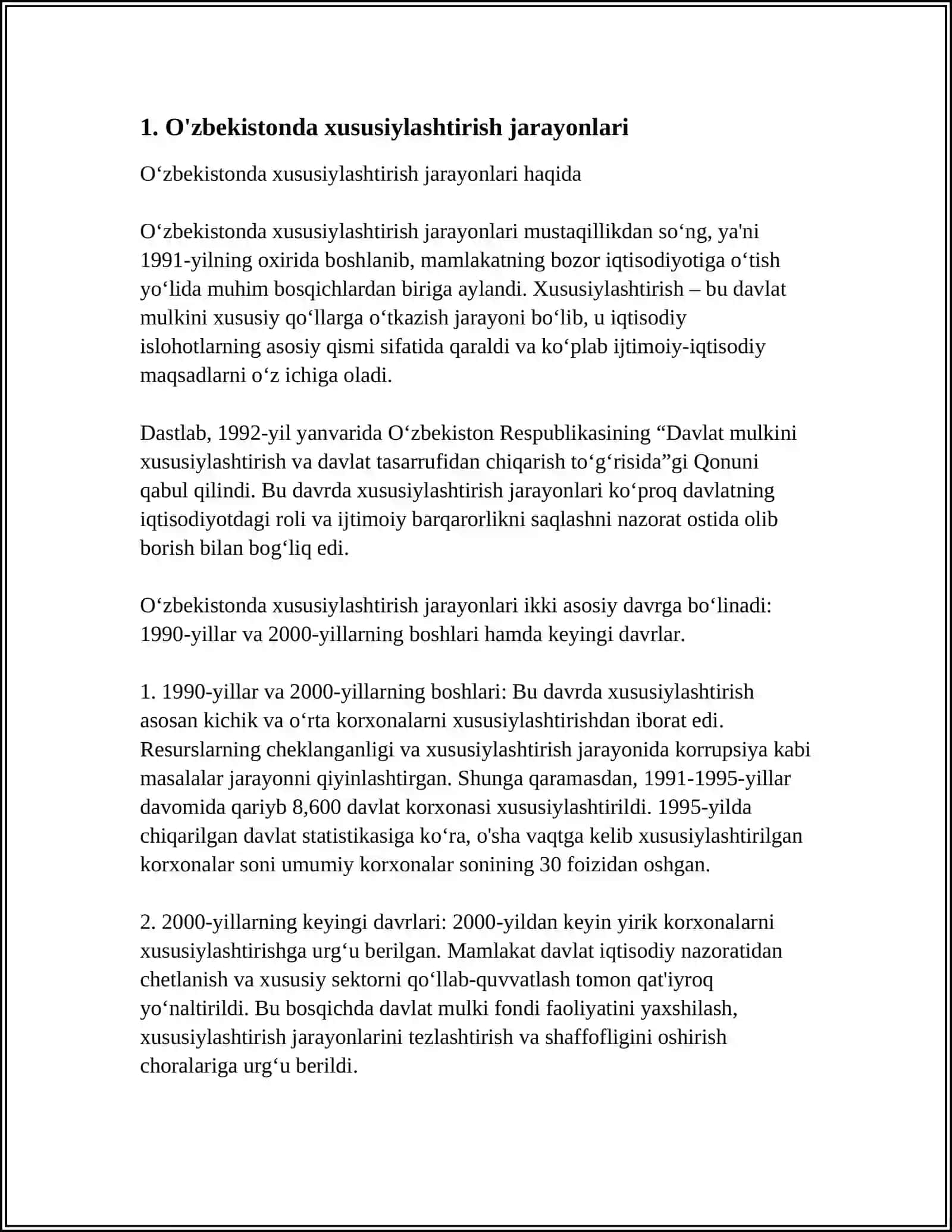 O'ZBEKISTONDA BOZOR ISLOHOTLARI: XUSUSIYLASHTIRISH, TADBIRKORLIKNI RIVOJLANTIRISH 3