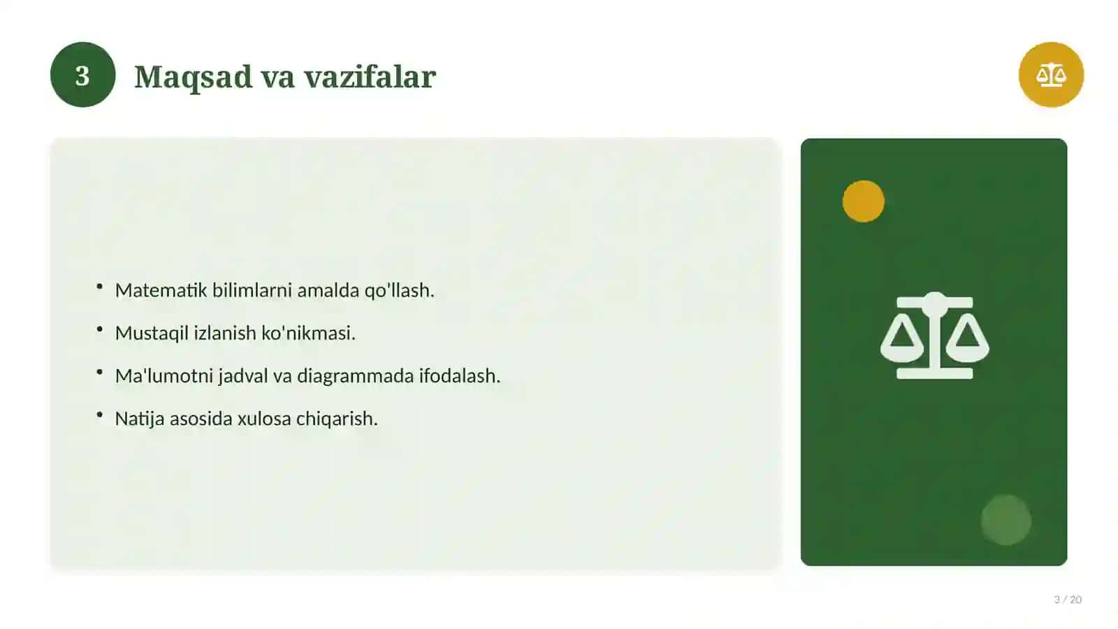 Matematika fanidan 5-sinf loyiha ishi 3