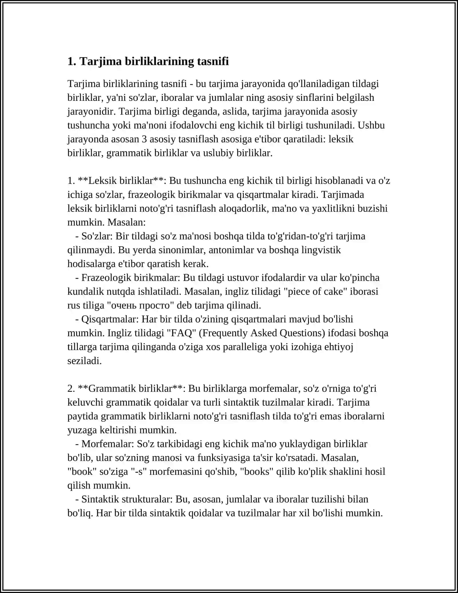 MUSTAQIL ISH Mavzu: TARJIMA BIRLIKLARI VA TURLARI 3