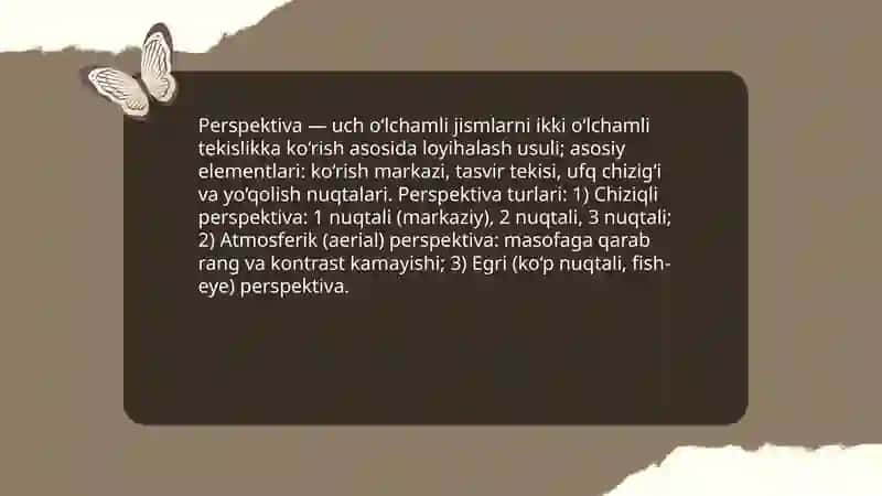 Perspektivaning geometrik apparati va asosiy terminlar 3