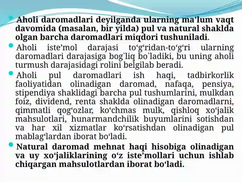 Aholi daromadlari va uning tarkibi 3