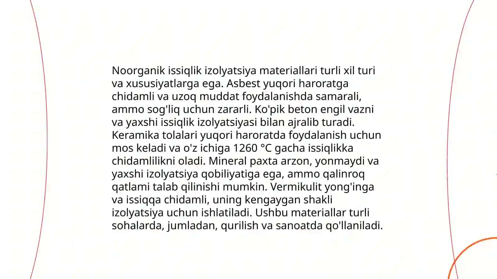Noorganik issiqlik izolyatsiya materiallari va buyumlari 3