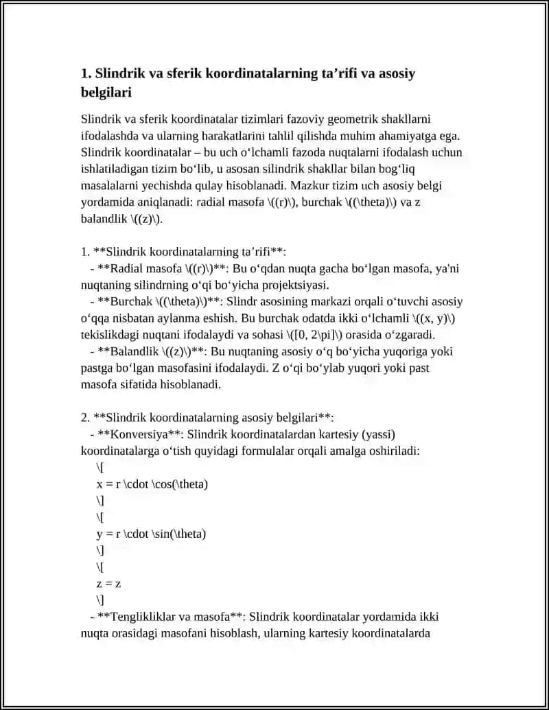 SLINDRIK VA SFERIK KOORDINATALAR 3