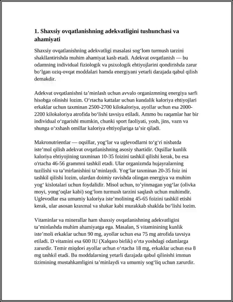 SHAXSIY OVQATLANISHNING ADEKVATLIGINI O'RGANISH VA BAHOLASH 3