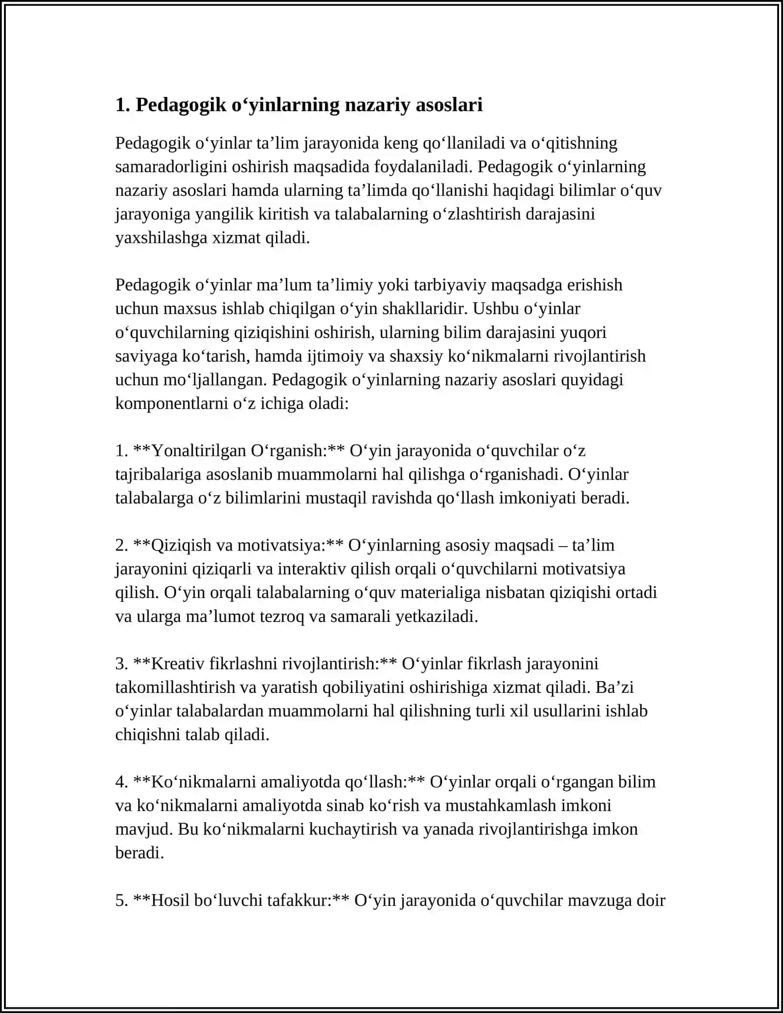 PEDAGOGIK O'YINLARNI TASHKIL ETISH VA O'TKAZISHGA IJODIY YONDASHUV 3