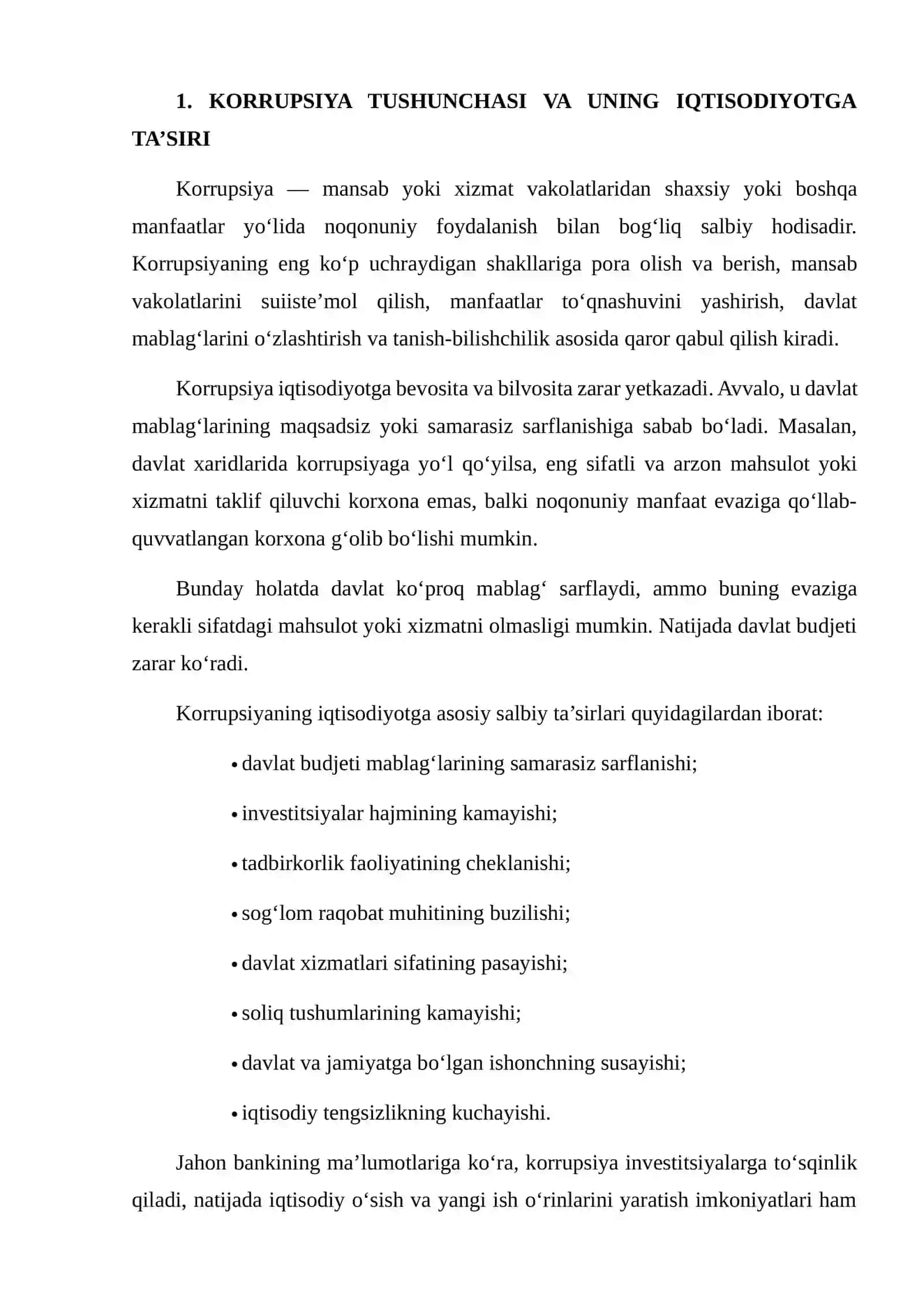 IQTISODIY O‘SISHGA PUTUR YETKAZUVCHI KORRUPSIYA, NOQONUNIY MOLIYAVIY OPERATSIYALAR VA IQTISODIY JINOYATLARNING OQIBATLARI 3