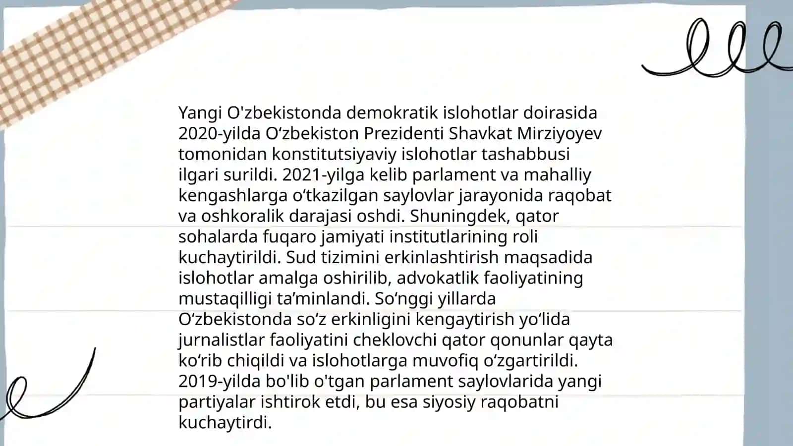 Yangi O'zbekistonda Prezident Sh.M.Mirziyoyev rahbarligi 3