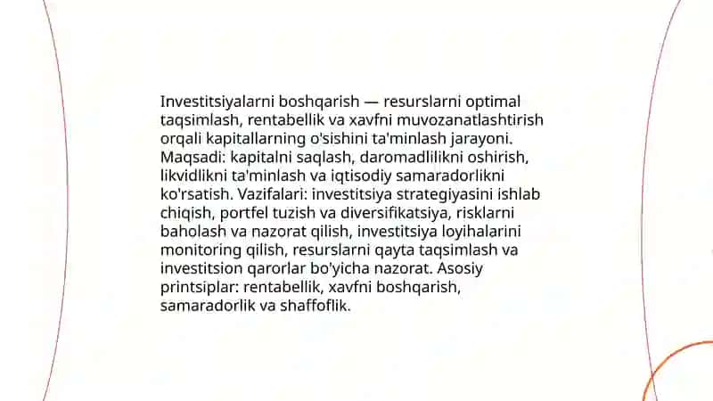 Investitsiyalarni boshqarishning mohiyati, maqsadi va vazifalari 3