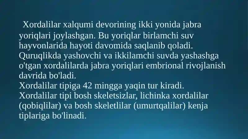 Xordalilar tipi baliqlar amfibiyalarning tuzilishi va o’xshash belgilar. 3