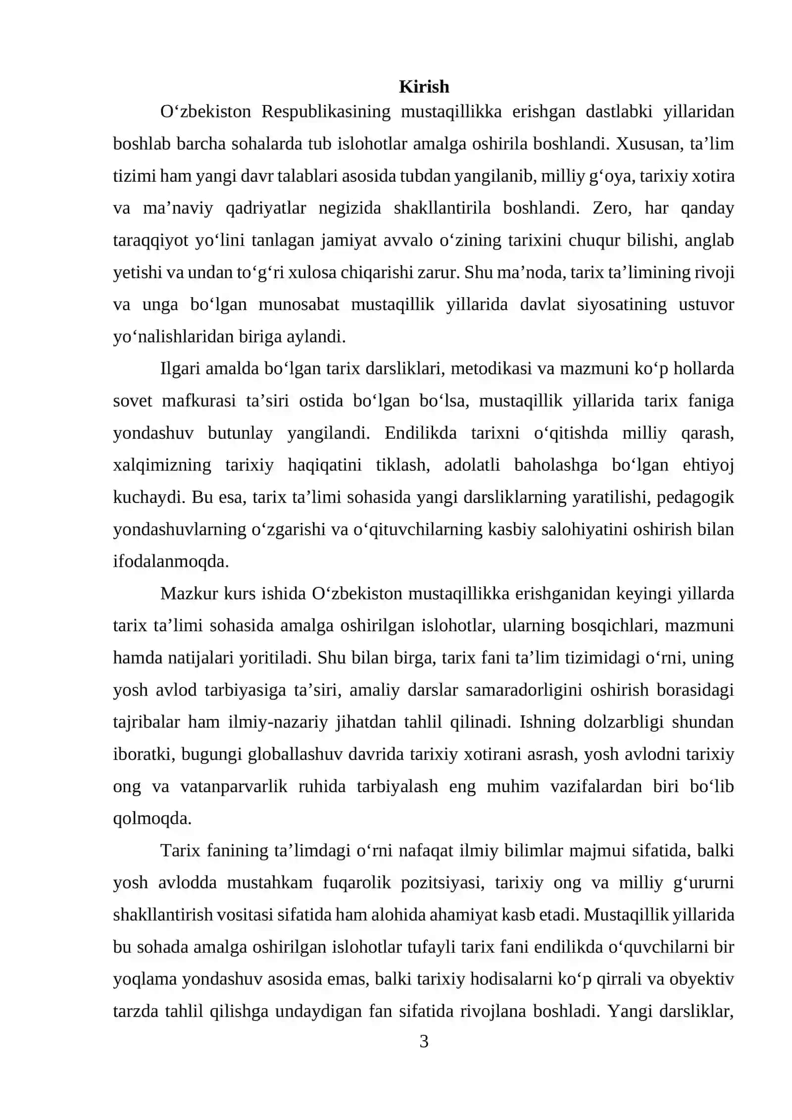 Mustaqillik yillarida tarix ta’limi sohasidagi islohatlarni o‘rganish 3