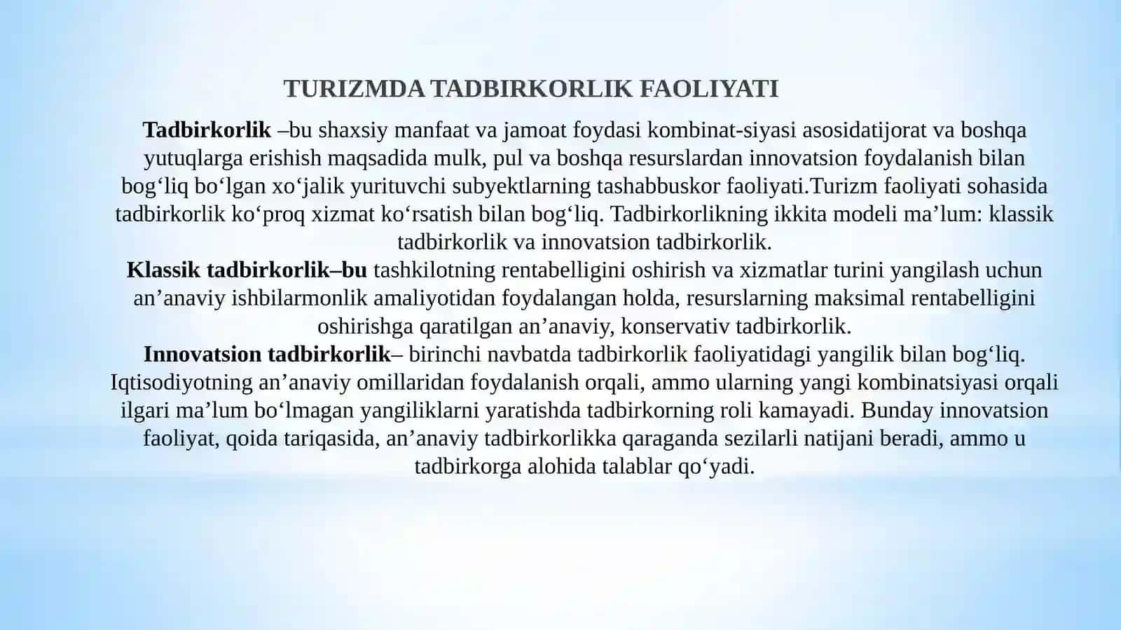 Turizmda Tadbirkorlik va Tijorat Faoliyatiniig Asoslari 3
