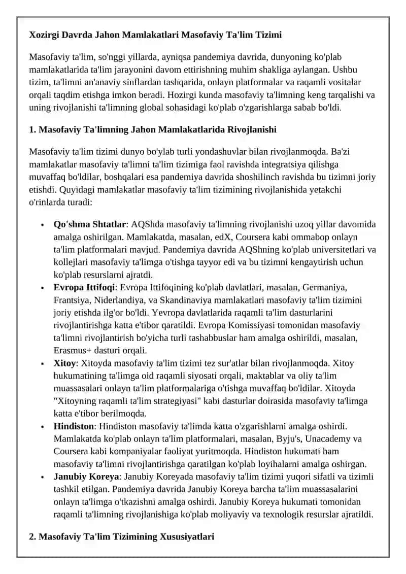Xozirgi davrda jahon mamlakatlari masofaviy ta’lim tizimi 3