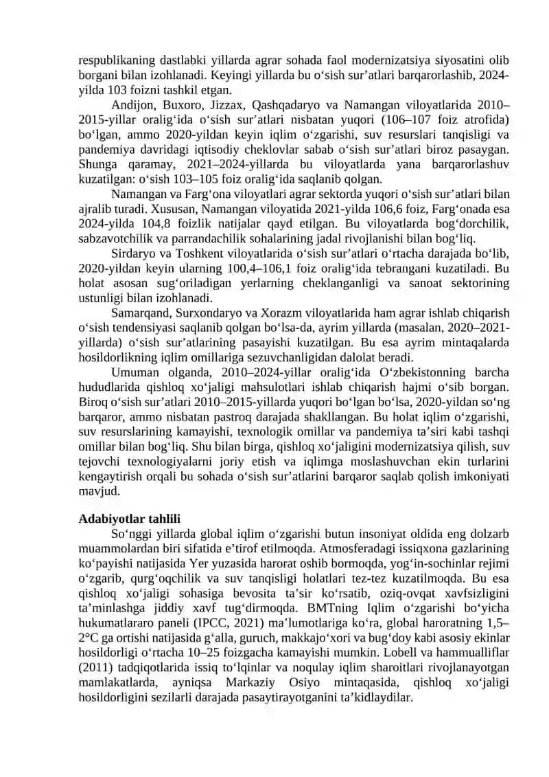 Global iqlim oʻzgarishi sharoitida qishloq xoʻjaligini barqaror rivojlantirish va oziq-ovqat 3