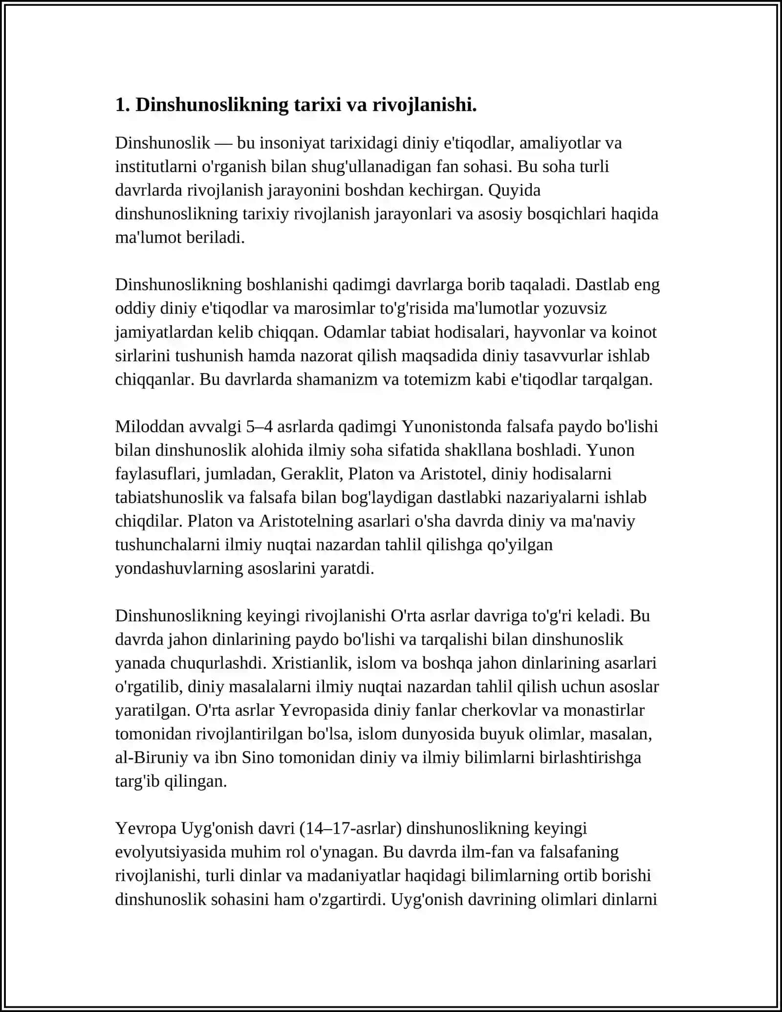 DINSHUNOSLIKNING FAN SIFATIDA SHAKLLANISHI, PREDMETI,FUNKSIYALARI, KATEGORIYALARI 3